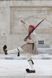 The changing of the guard of the Evzones in front of the Greek Parliament at Syntagma Square