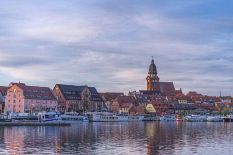 City harbour with motor boats