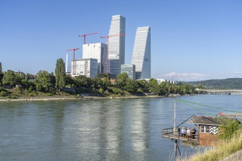 Roche Tower or Roche Tower and the Rhine in Basel