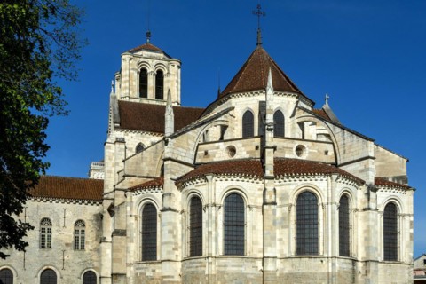 Vezelay labelled les Plus Beaux Villages de France. The chevet and the chapels of basilica St Mary Magdalene. Unesco World heritage. Morvan regional natural park. Via Lemovicensis way to Santiago de C...