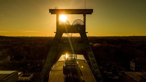 Double trestle winding tower of Ewald colliery in Herten