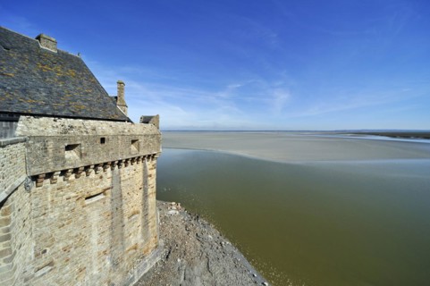 View from rampart over the bay at Mont Saint-Michel