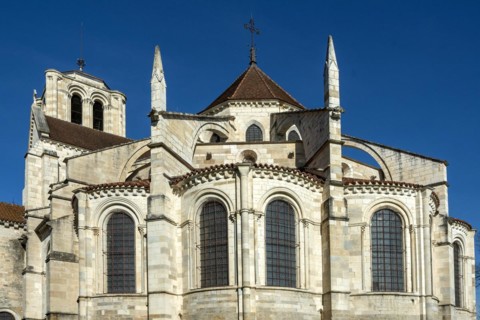 Vezelay labelled les Plus Beaux Villages de France. The chevet and the chapels of basilica St Mary Magdalene. Unesco World heritage. Morvan regional natural park. Via Lemovicensis way to Santiago de C...