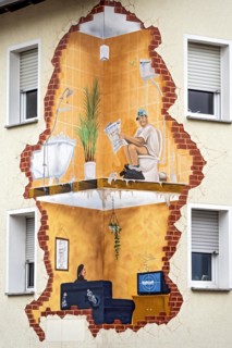 House with funny wall painting