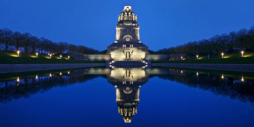 Illuminated Monument to the Battle of the Nations in the Evening