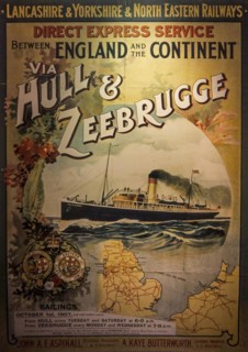 Vintage 1907 poster advertising the Hull Zeebrugge ferry service between England and the continent