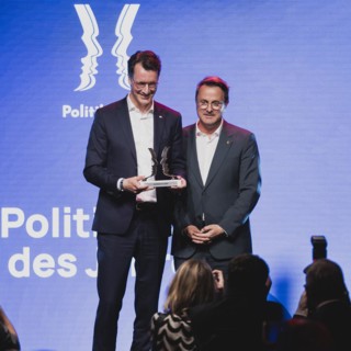 (R-L) Xavier Bettel, Prime Minister of Luxembourg, and Hendrik Wuest, CDU, Minister President of