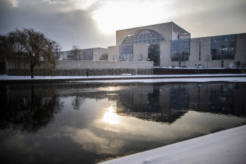 The Federal Chancellery in front of the Federal Government-Laender on the further procedure of the Corona restrictions
