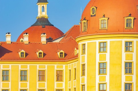 Partial view of the main facade of Moritzburg Castle