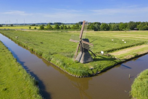 Aerial view over brook
