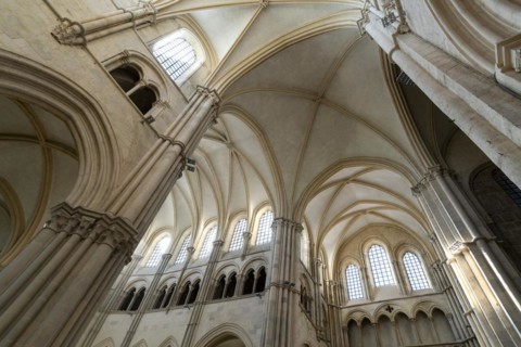 Vezelay labelled les Plus Beaux Villages de France. Architectural details of the nave of Basilica St Mary Magdalene.Unesco World heritage. Morvan regional natural park. Via Lemovicensis way to Santiag...