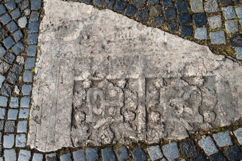 Historic gravestones in the pavement in front of St. Nicholas Church