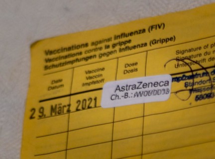 Vaccination certificate with one day of AstraZeneca Covid-19 vaccination. Hagen