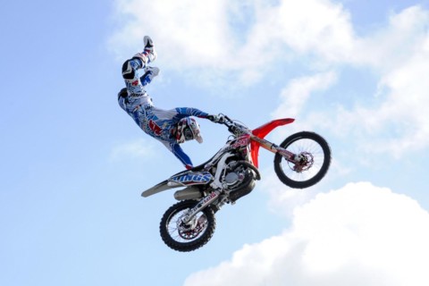 The Garmin Arena-Cross display team give a short display outside Wembley Stadium as a preview to the show