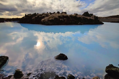 Small lake with Kiselgur deposits at the Blue Lagoon in the Illahraun lava field