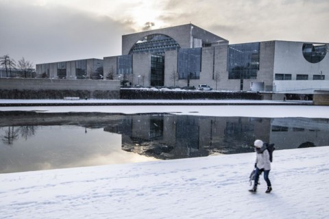 The Federal Chancellery in front of the Federal Government-Laender on the further procedure of the Corona restrictions