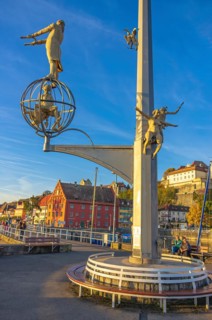 The Magic Column by sculptor Peter Lenk on the harbour pier in Meersburg on Lake Constance