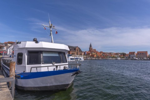 City harbour with motor boats