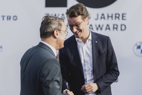 (R-L) Hendrik Wuest, CDU, Minister President of North Rhine-Westphalia, and Xavier Bettel, Prime
