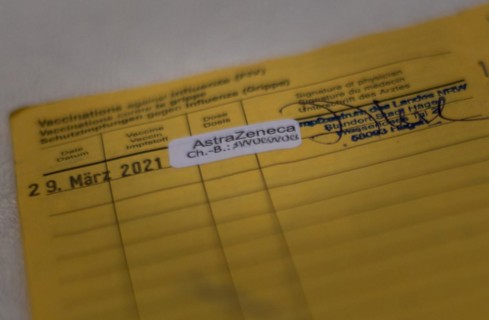 Vaccination certificate with one day of AstraZeneca Covid-19 vaccination. Hagen