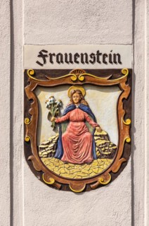 City coat of arms on the town hall of Frauenstein im Erzgebirge