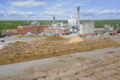 Aerial view over the Nordic Paper Baeckhammar AB paper mill and sulfate pulp factory at Kristinehamn