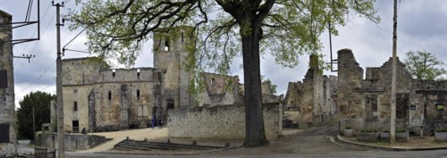 Burnt church. The burned village Oradour-sur-Glane was destroyed on 10 June 1944