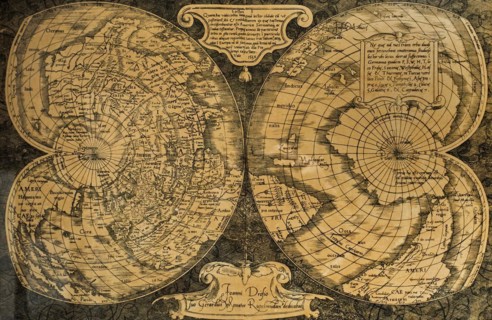 1538 double-heart-shaped projection world map