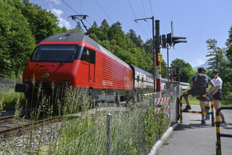Level crossing SBB passenger train