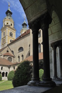 View from cloister to the cathedral at Brixen