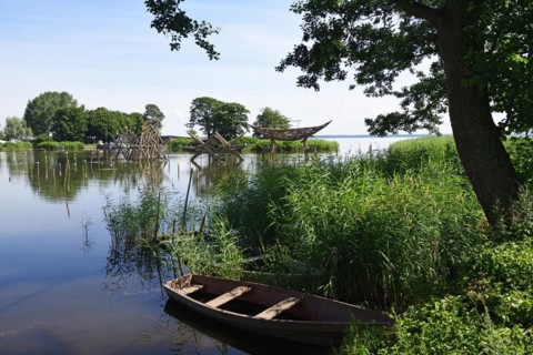 Wooden sculptures and wooden artworks in the old amber harbour of Juodkrante