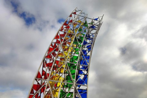 Rainbow sculpture entitled Regnbogi by Icelandic artist Ruri
