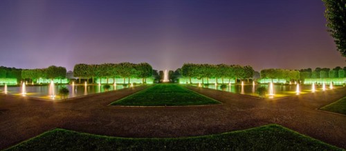 Herrenhaeuser Gardens illuminated Panorama Hanover Germany