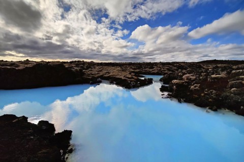 Small lake at the Blue Lagoon in the Illahraun lava field