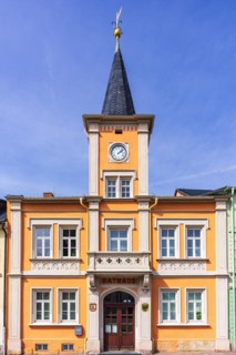 The town hall on the market square of the town of Frauenstein in the Ore Mountains