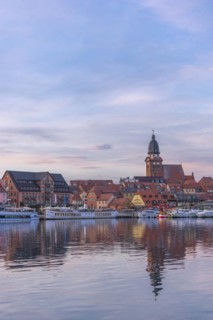 City harbour with motor boats