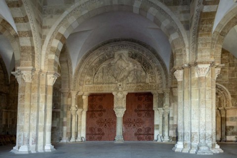 Vezelay labelled les Plus Beaux Villages de France. The Great Tympanum in the narthex
