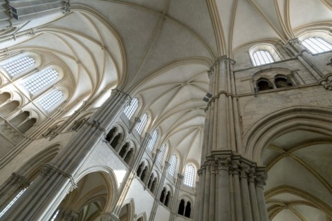 Vezelay labelled les Plus Beaux Villages de France. Architectural details of the nave of Basilica St Mary Magdalene.Unesco World heritage. Morvan regional natural park. Via Lemovicensis way to Santiag...