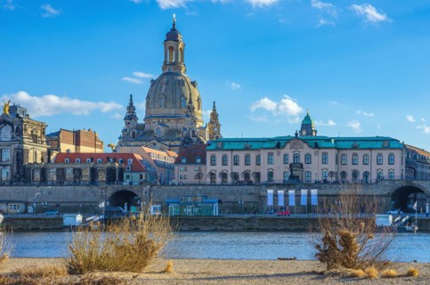 Church of Our Lady and Bruehl Terrace seen from the opposite Koenigsufer