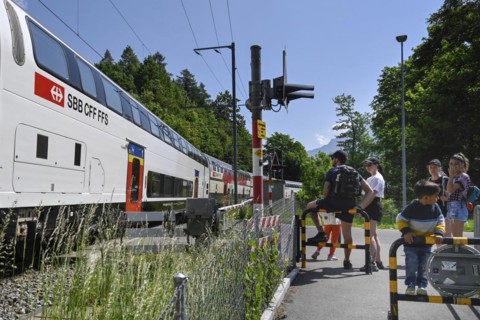 Level crossing SBB passenger train