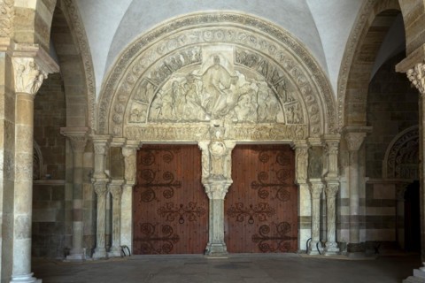 Vezelay labelled les Plus Beaux Villages de France. The Great Tympanum in the narthex