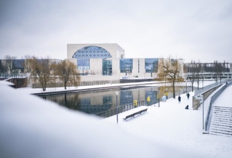 Federal Chancellery in winter in Berlin