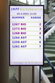 Display board at the vaccination centre in Hagen
