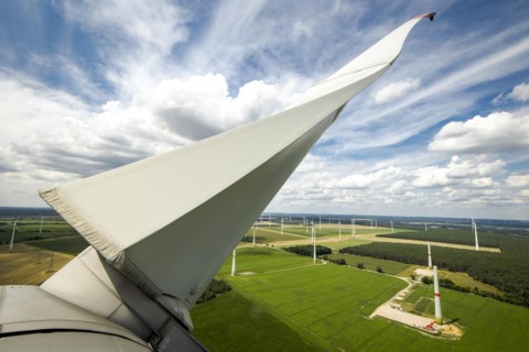 View from a wind turbine in a wind farm in Luckau