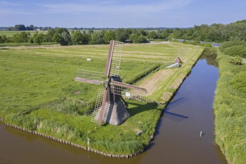 Aerial view over brook