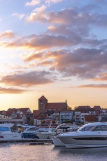 City harbour with motor boats