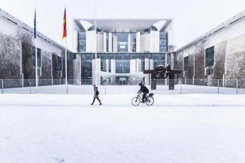 The Federal Chancellery in front of the Federal Government-Laender on the further procedure of the Corona restrictions