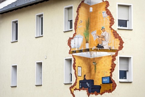 House with funny wall painting