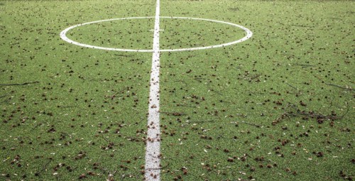 Subject: Lockdown and sports. Sports field strewn with fruits and seeds that cannot be used