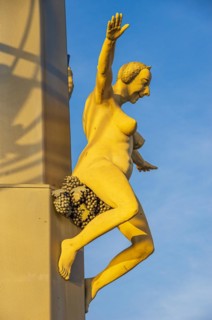 Detailed view of the Magic Column by sculptor Peter Lenk on the harbour pier in Meersburg on Lake Constance